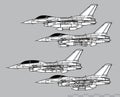 General Dynamics F-16 Fighting Falcon. Vector drawing of modern tactical fighter. Royalty Free Stock Photo