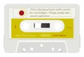 Vector drawing of music audio cassette for record player. Vintage analog tape cassette design. Royalty Free Stock Photo