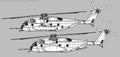 Sikorsky CH-53E Super Stallion. Vector drawing of navy transport helicopter.