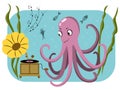 Vector drawing of an octopus that loves music and plays the gramophone.