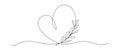 Vector for drawing a paper plane with a one line. A continuous, hand-drawn romantic heart with tropical leaves. minimalism, vector