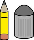 Vector drawing of a pencil and a trash can Royalty Free Stock Photo