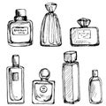 Vector drawing perfume bottles Royalty Free Stock Photo