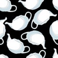 Teapots, isolated, vector seamless pattern, gentle colors, porcelain