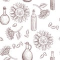 Vector drawing seamless pattern with sunflower oil Royalty Free Stock Photo