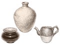 Vector drawing set of different ceramic kitchen utensils