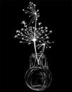 Vector drawing of silhouette umbrella flower in glass vase