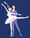 Vector drawing of silhouettes couple graceful ballet dancers