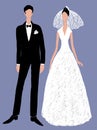 Vector drawing of silhouettes newlyweds