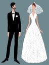 Vector drawing of silhouettes young bride and groom Royalty Free Stock Photo