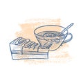 vector drawing sketch of piece of cake and tea Royalty Free Stock Photo