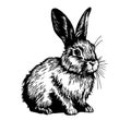 vector drawing in sketch style. vintage rabbit. Easter bunny, hare. black and white illustration Royalty Free Stock Photo