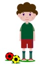 Vector drawing of a soccer player boy with soccer ball