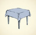 Vector drawing. Square table with tablecloth