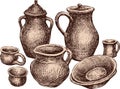 A collection of the different earthenware. All objects isolated. Royalty Free Stock Photo
