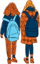 Vector drawing of students girls walking down street Royalty Free Stock Photo