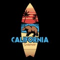 Vector drawing style with a california surfing use full colors