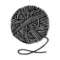 Vector drawing in the style of doodle. a ball of yarn for knitting and crocheting. black and white graphic drawing, handicraft sym Royalty Free Stock Photo