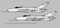 Mikoyan MiG-21. Vector drawing of suoersonic interceptor.