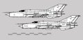 Mikoyan MiG-21 Fishbed. Vector drawing of supersonic tactical fighter. Image for illustration and infographics