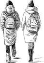 Sketch of the school friends going to school Royalty Free Stock Photo