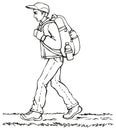 Vector drawing. Traveler with backpack Royalty Free Stock Photo