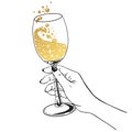 Glass of wine in woman`s hand. Vector illustration
