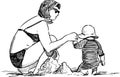 Sketch of young woman with her baby sunbathing on beach Royalty Free Stock Photo