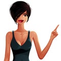 Vector drawing of a young pretty lady points her finger to side Royalty Free Stock Photo