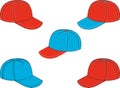 Vector drawings of baseball caps of various colour variants