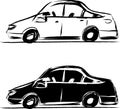 Vector drawings of contour and silhouette of abstract car