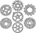 Vector drawings of set different textured gears