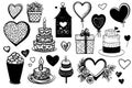 Vector with drawings for valentine's day. sketch set hand drawn design elements for valentines,