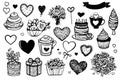 Vector with drawings for valentine's day. sketch set hand drawn design elements for valentines