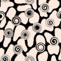 Vector drawn beige swirls black seamless pattern Royalty Free Stock Photo