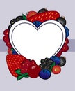 Vector drawn berries label heart.