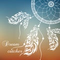 Vector dream catcher. Sunset background.