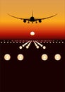 Vector DreamLiner landing at sunset Royalty Free Stock Photo