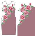 Vector dress design with chrysanthemum and peony.