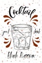 Vector dring poster. Cocktail Black Russian for restaurant and cafe. Hand drawn illustration Royalty Free Stock Photo