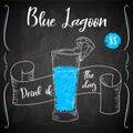 Vector dring poster. Cocktail Blue Lagoon for restaurant and cafe. Hand drawn illustration