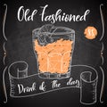 Vector dring poster. Cocktail Old Fashioned for restaurant and cafe. Hand drawn illustration