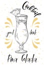 Vector dring poster. Cocktail Pina Colada for restaurant and cafe. Hand drawn illustration