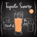 Vector dring poster. Cocktail Tequila Sunrise for restaurant and cafe. Hand drawn illustration