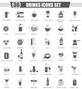 Vector Drinks black icon set. Dark grey classic icon design for web.