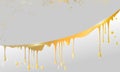 Vector drops and smudges of liquid gold, paint or honey in the horizontal light grey golden textured background