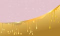 Vector drops and smudges of liquid gold, paint or honey in the horizontal textured pink and golden background