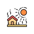 Vector drought, natural disaster, catastrophe flat color line icon.