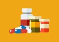 Vector drugs icon, pills, capsules ans prescription bottles. Royalty Free Stock Photo