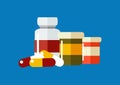 Vector drugs icon, pills, capsules ans prescription bottles.